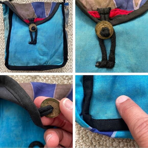 Indonesian Made Bag Crossbody Batik Tie Dye Print Flap Closure Blues Tan Brown - Picture 11 of 11